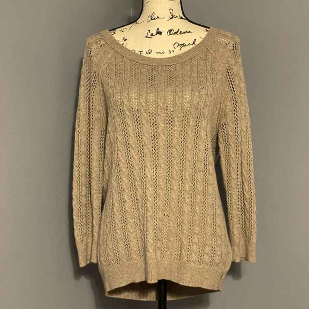 Elegant Tan Cable Knit Sweater